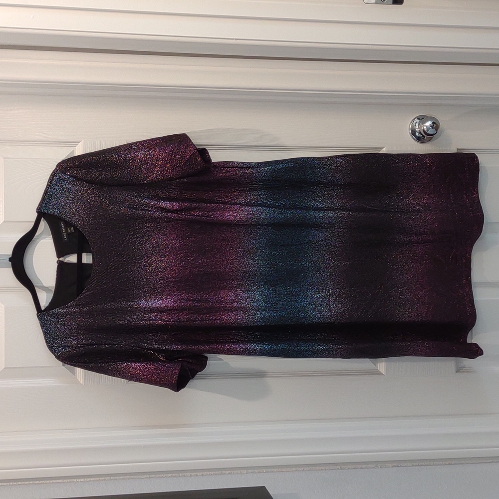 Lane Bryant Perfect Sleeve Metallic Ombre Sparkle Dress Size 14/16 Purple Blue
